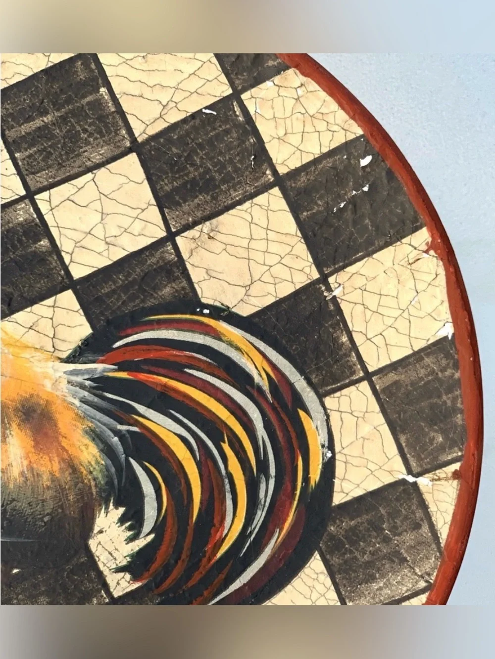 Farmhouse Rooster Checkerboard Ceramic Hand Painted Decorative Plate
